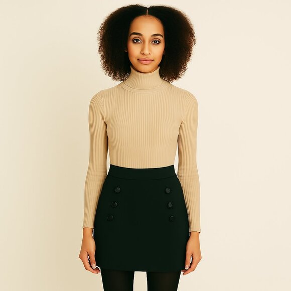 AIX Armani Exchange Black Mini Skirt Button Pocket Detail Back Zipper Sz 6 - Picture 1 of 9